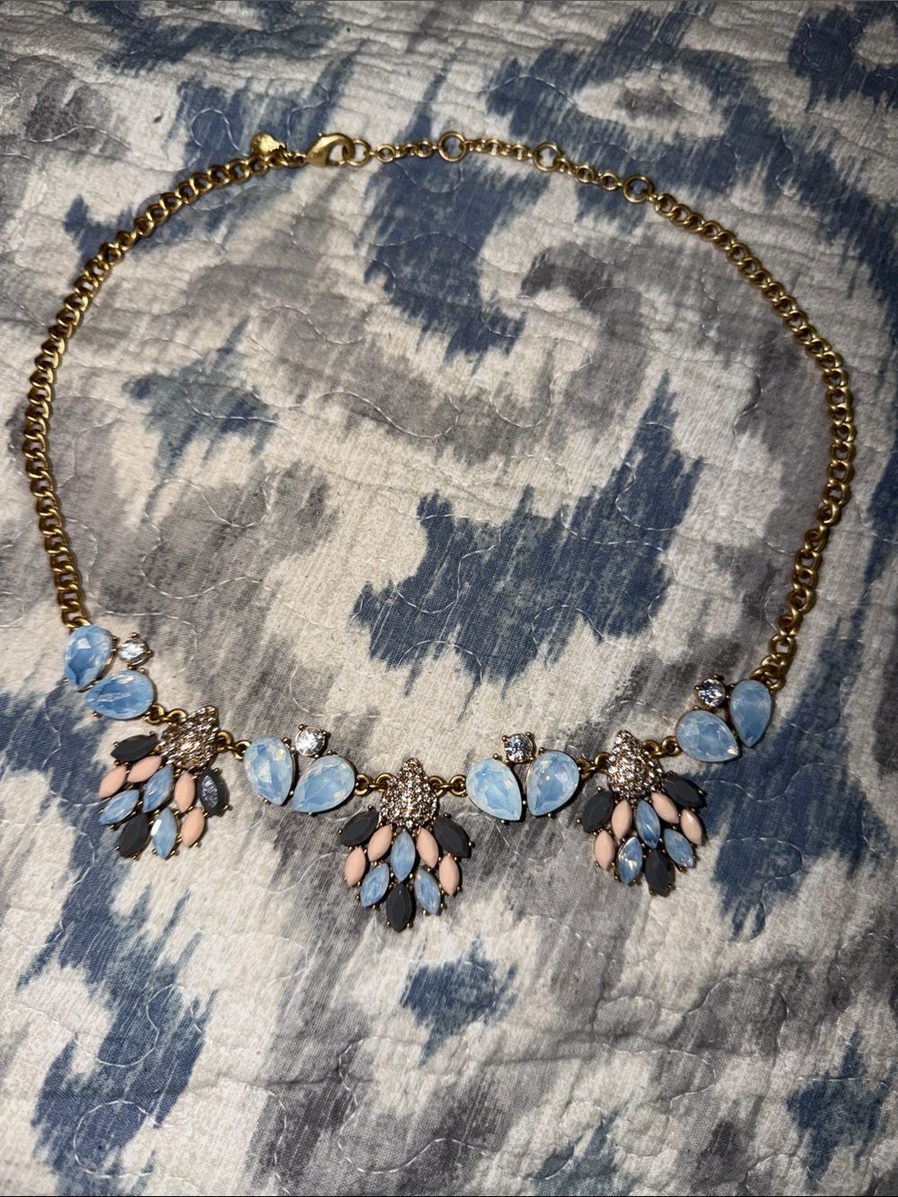 J Crew Gold-Tone Statement Necklace with Blue, Pink and Grey Stones